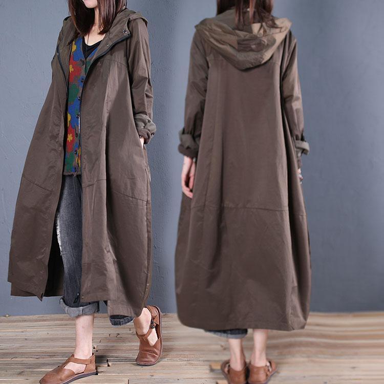 2019 trendy plus size long coat fall women coats army green hooded zippered overcoat - Omychic