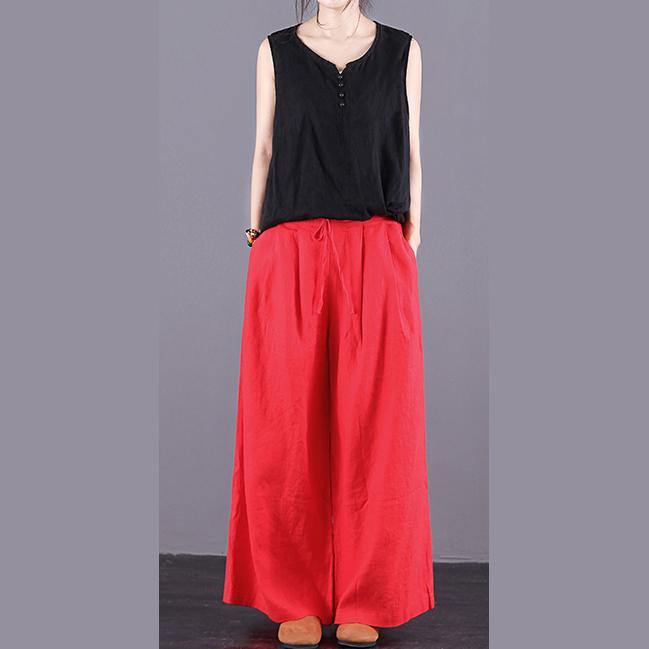 2019 women summer loose large size casual pants wide leg pants red long pants - Omychic