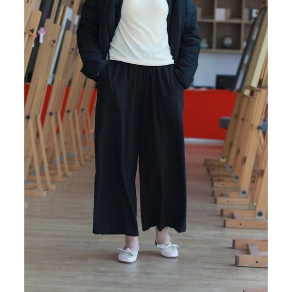 Elastic Waist Wide Leg Pants Ladies Vintage Cotton Linen Trousers - Omychic