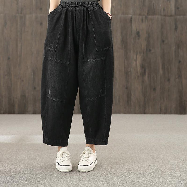 2020 retro washed denim black new trousers loose - Omychic