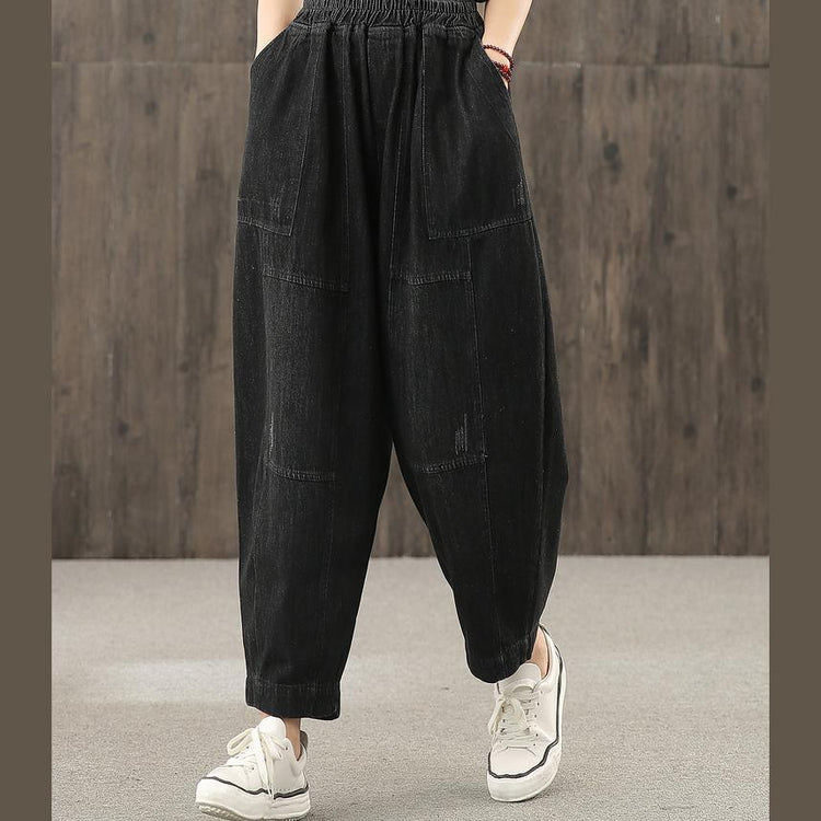 2020 retro washed denim black new trousers loose - Omychic