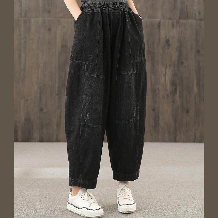 2020 retro washed denim black new trousers loose - Omychic