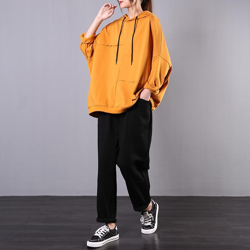 2020 spring new cover meat was thin literary solid color wild yellow tops + black pants two pieces - Omychic