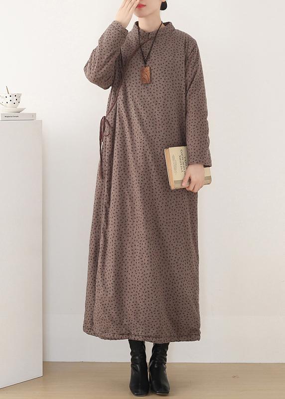 2020 winter China slanted front warm plus velvet thick retro loose long cheongsam dress - Omychic