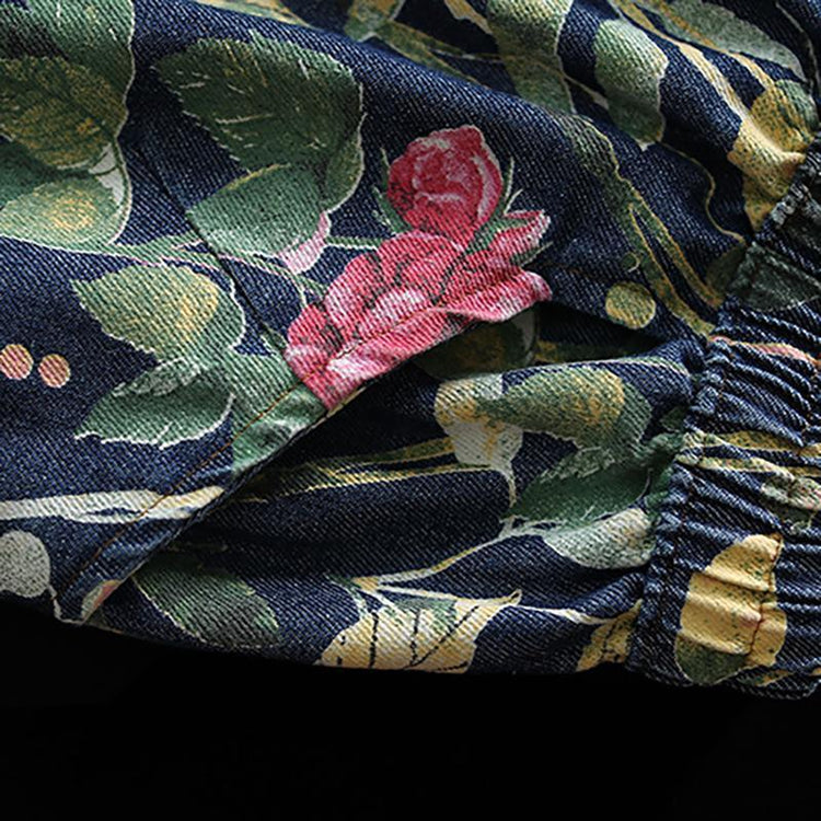 Floral Print Elastic Waist Plus Size Women Spring Jeans - Omychic