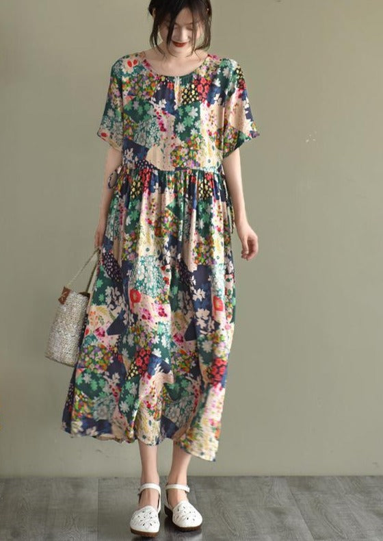 2021 Floral Prints Short Sleeve Summer Loose Dress - Omychic