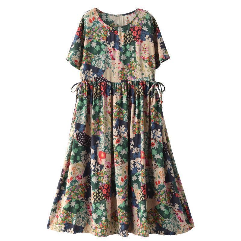 2021 Floral Prints Short Sleeve Summer Loose Dress - Omychic
