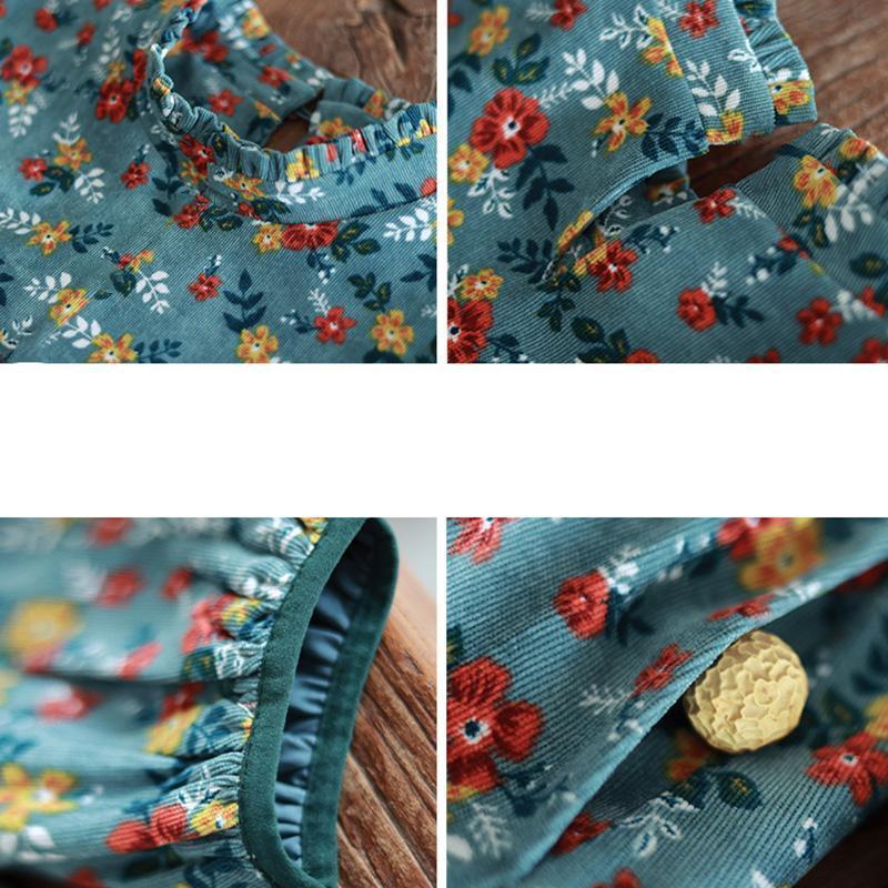 Retro Corduroy Floral Casual Draped Dress ( Limited Stock) - Omychic