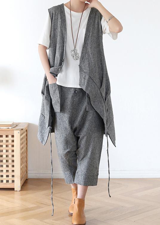 2021 Summer Grey Asymmetrical Cotton sleeveless Cardigans - Omychic