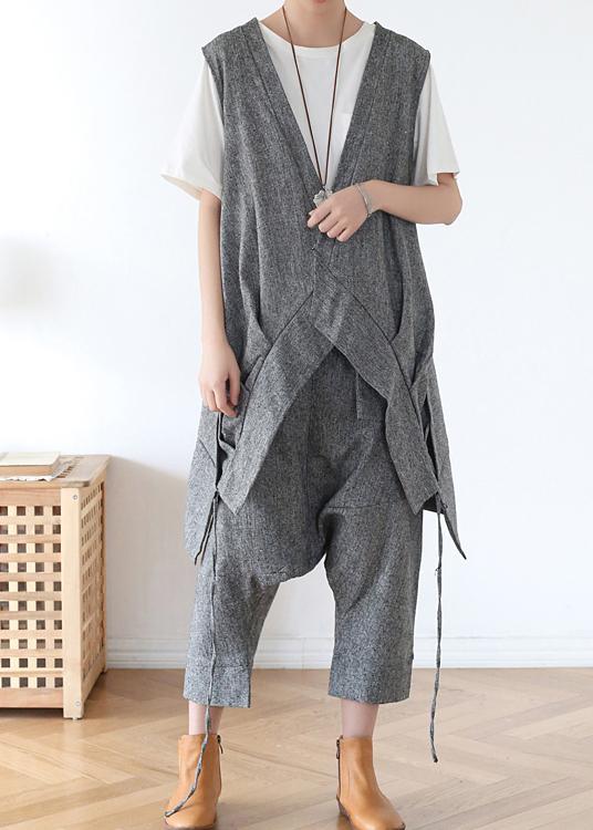 2021 Summer Grey Asymmetrical Cotton sleeveless Cardigans - Omychic