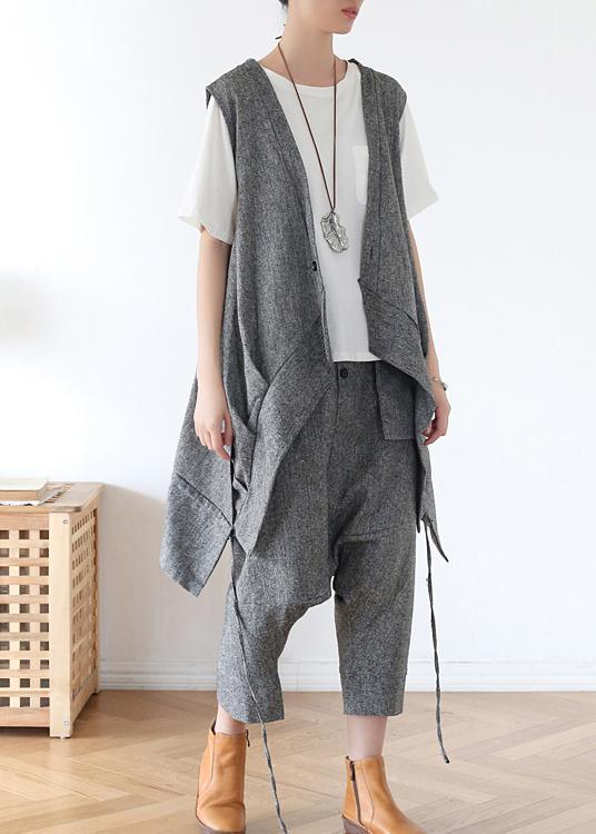 2021 Summer Grey Asymmetrical Cotton sleeveless Cardigans - Omychic