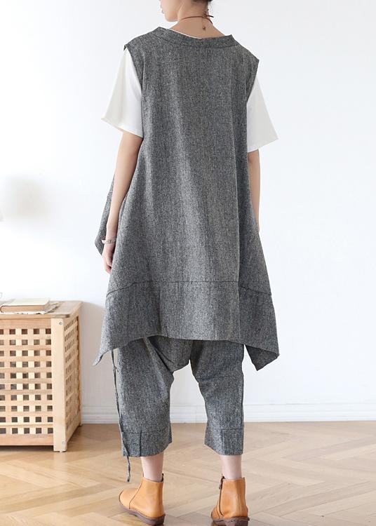 2021 Summer Grey Asymmetrical Cotton sleeveless Cardigans - Omychic
