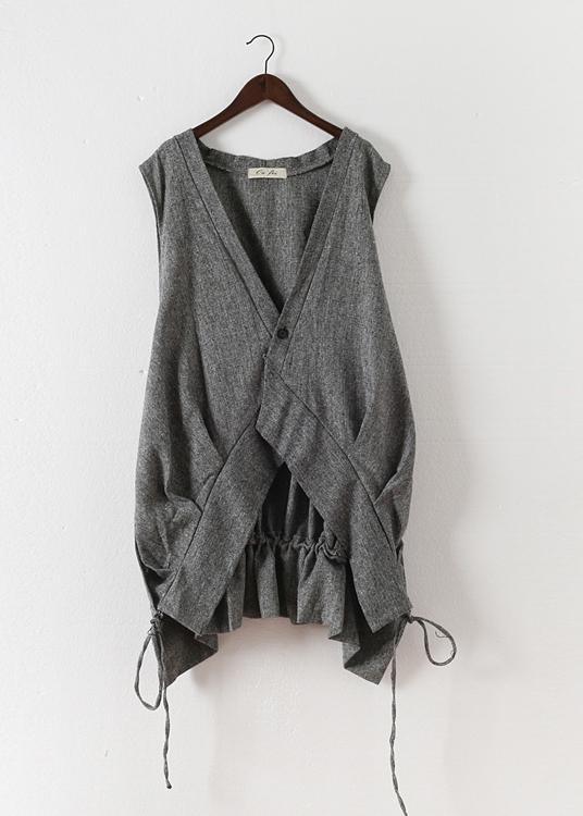 2021 Summer Grey Asymmetrical Cotton sleeveless Cardigans - Omychic