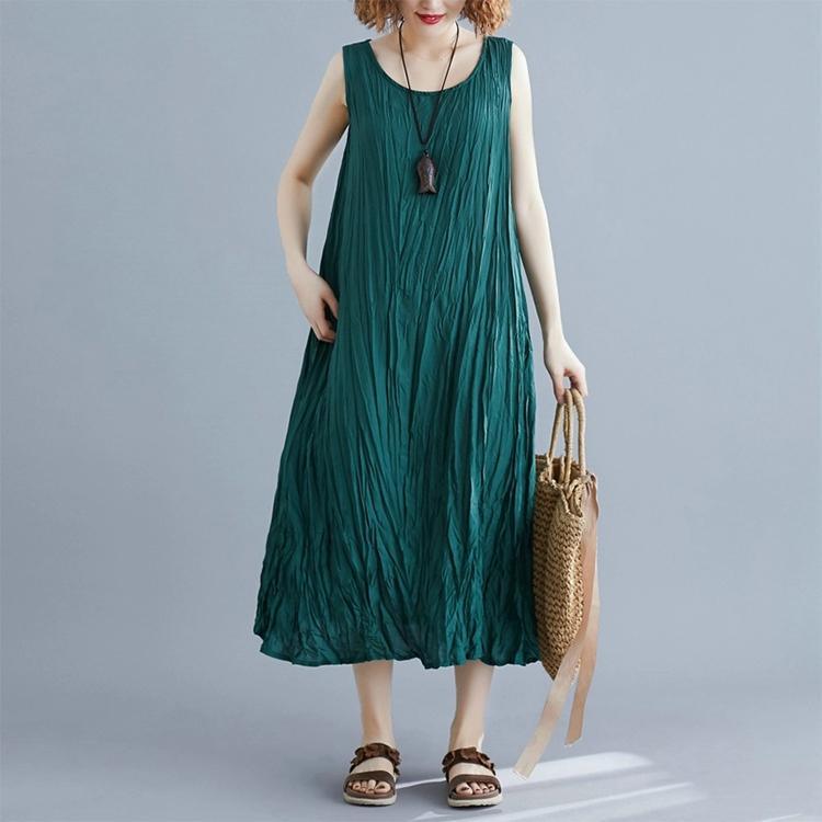 2021 Summer Pleated Solid Color Sleeveless Dress - Omychic