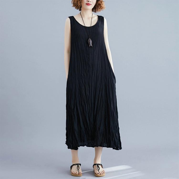 2021 Summer Pleated Solid Color Sleeveless Dress - Omychic