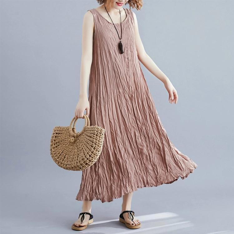 2021 Summer Pleated Solid Color Sleeveless Dress - Omychic