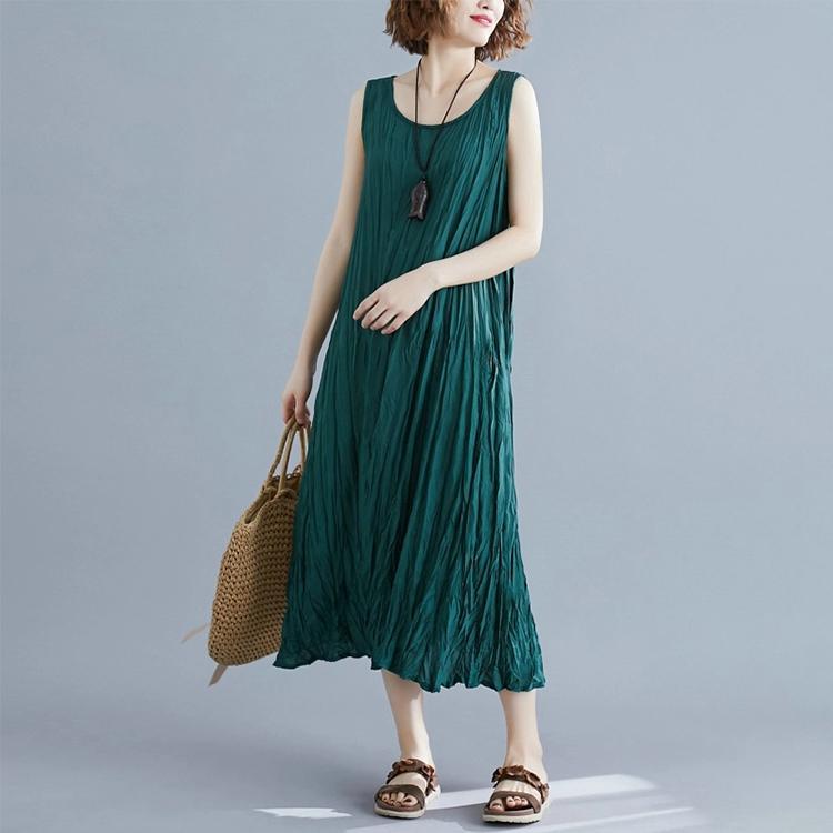 2021 Summer Pleated Solid Color Sleeveless Dress - Omychic