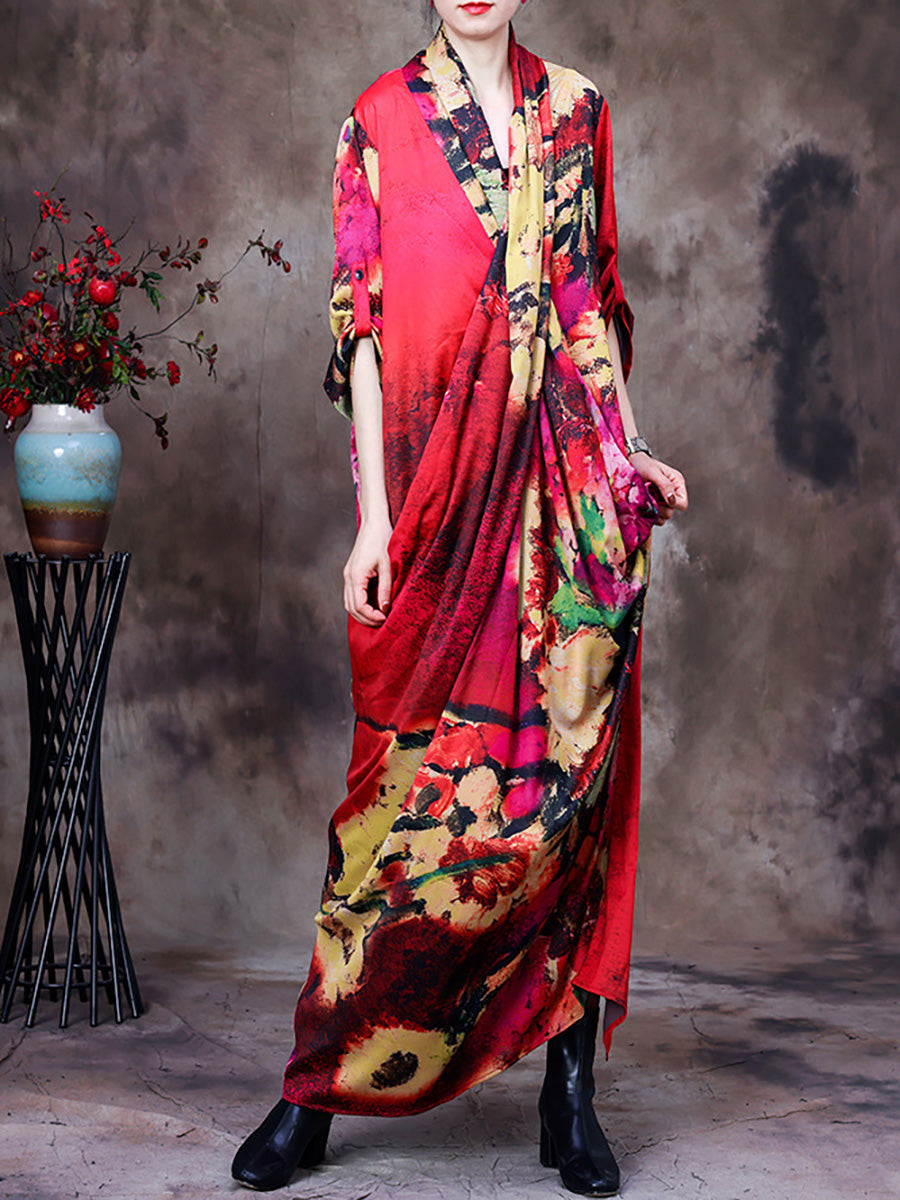 Vintage Floral Print Loose Retro Maxi Dress