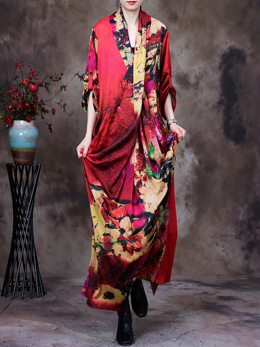 Vintage Floral Print Loose Retro Maxi Dress