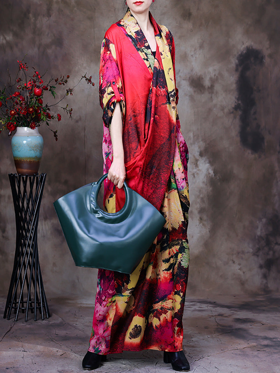 Vintage Floral Print Loose Retro Maxi Dress