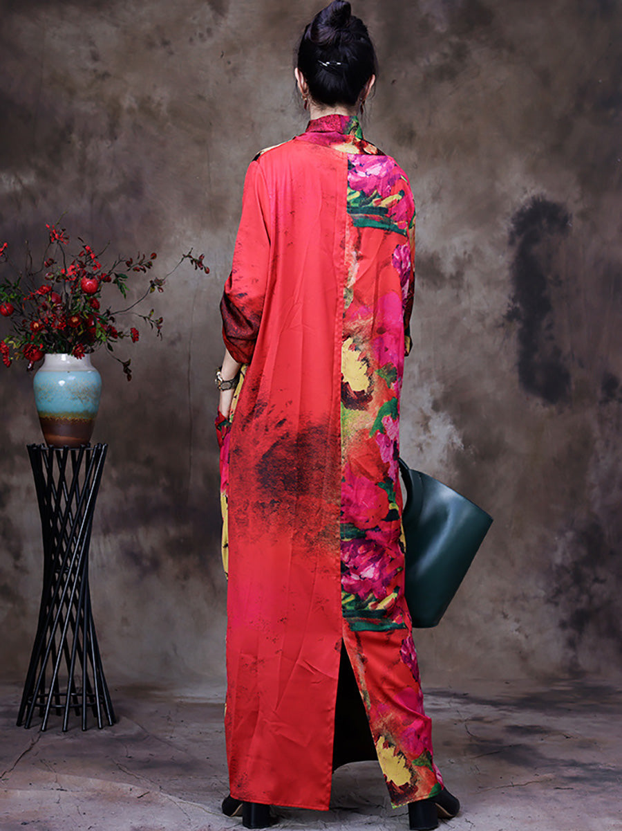 Vintage Floral Print Loose Retro Maxi Dress