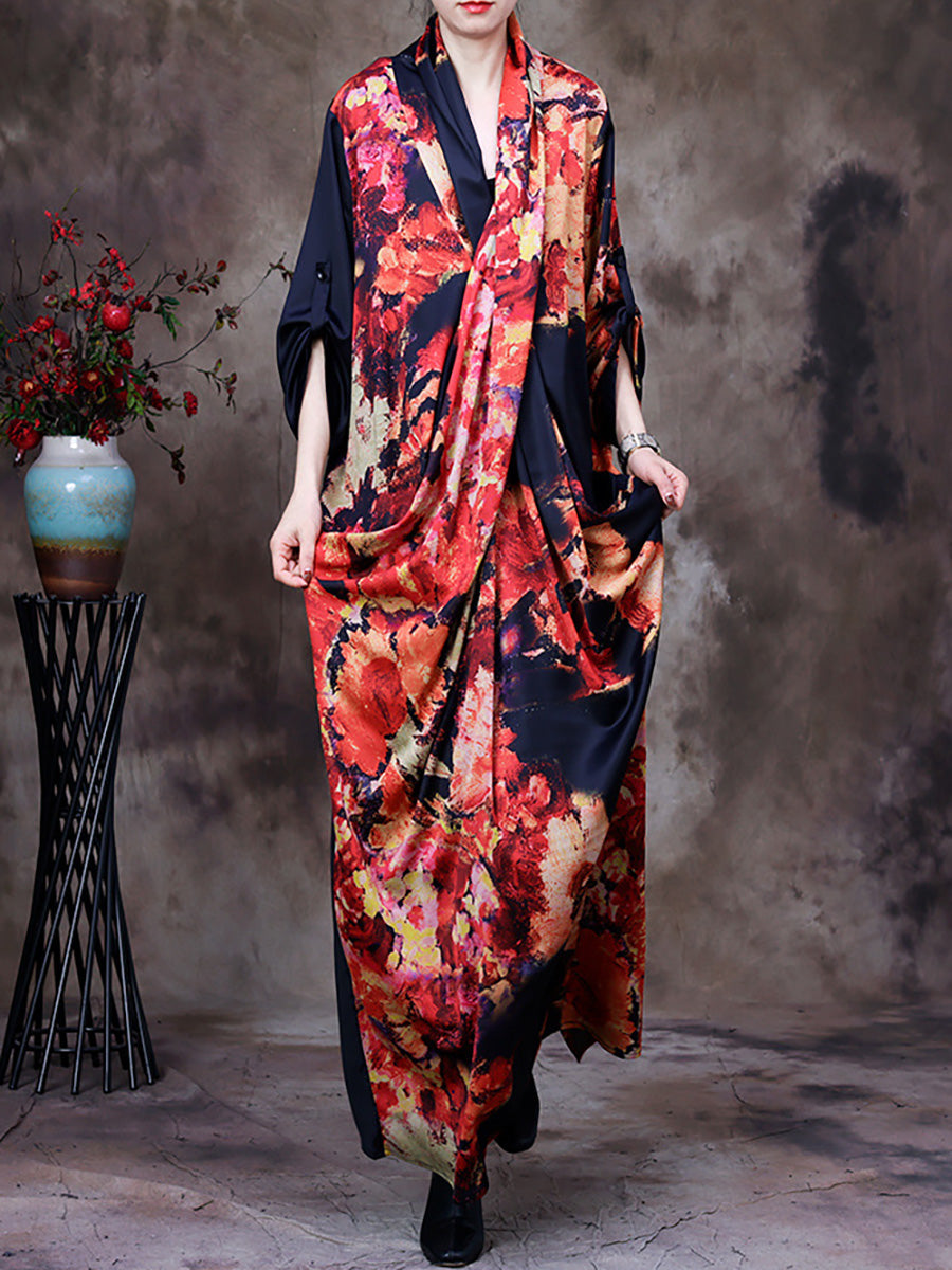 Vintage Floral Print Loose Retro Maxi Dress