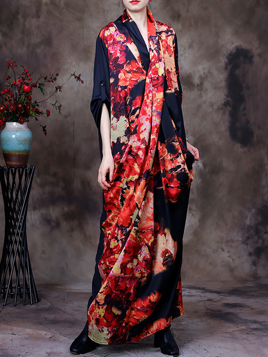 Vintage Floral Print Loose Retro Maxi Dress