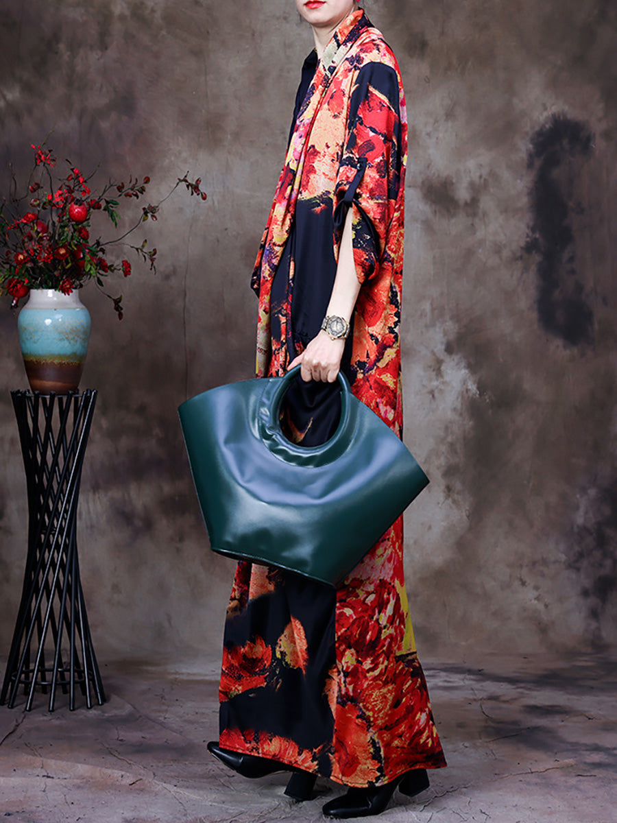 Vintage Floral Print Loose Retro Maxi Dress
