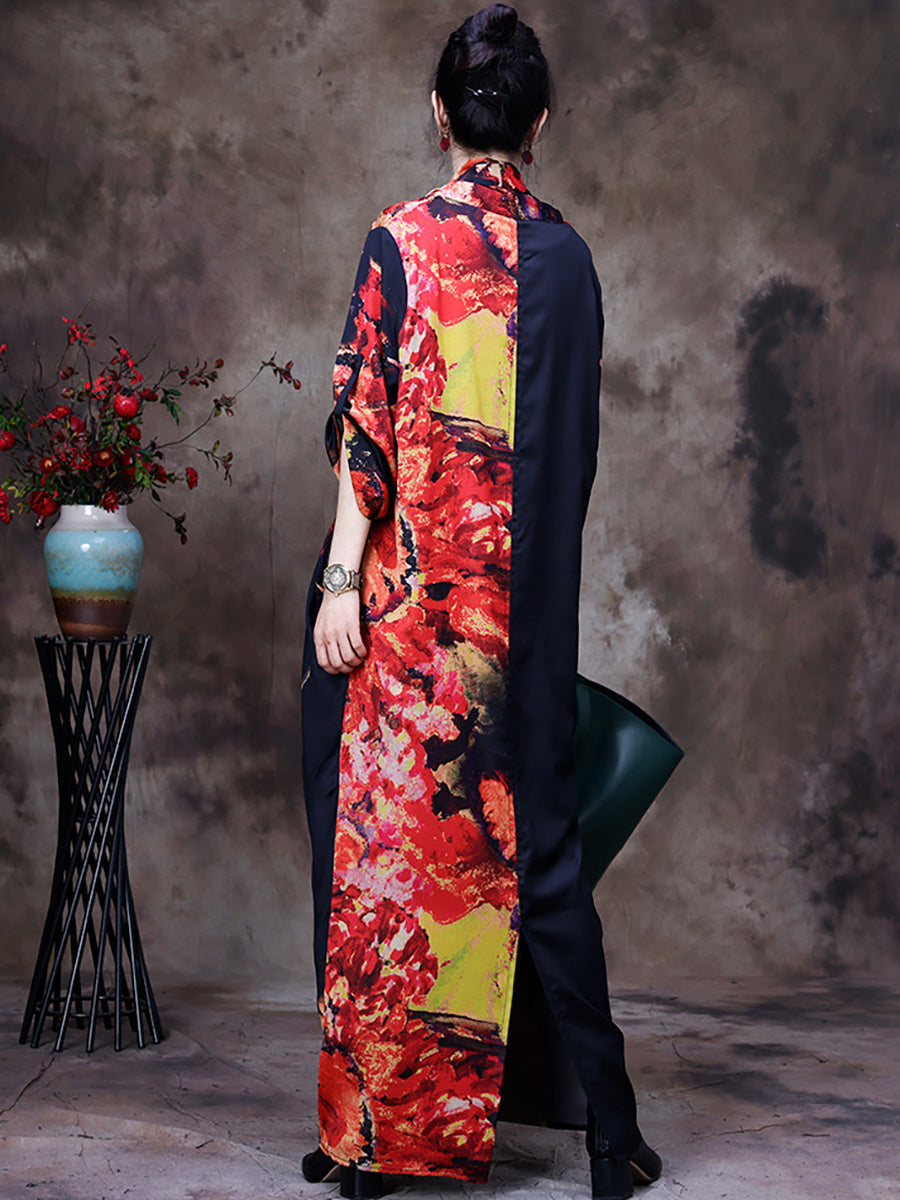 Vintage Floral Print Loose Retro Maxi Dress