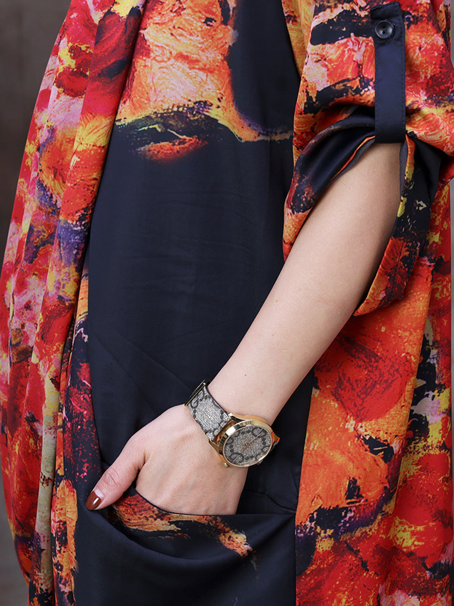 Vintage Floral Print Loose Retro Maxi Dress