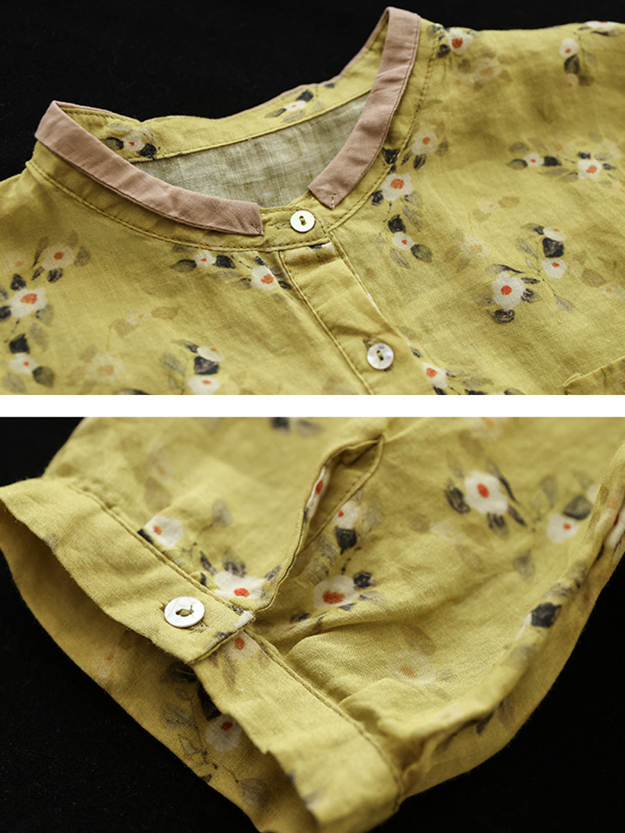 Floral Summer Ramie Women Loose Shirt