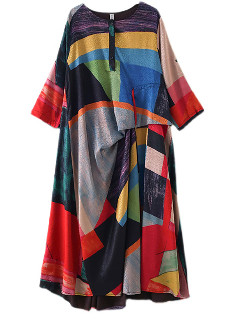 Summer Women Ethnic Print Irregular Long Dress