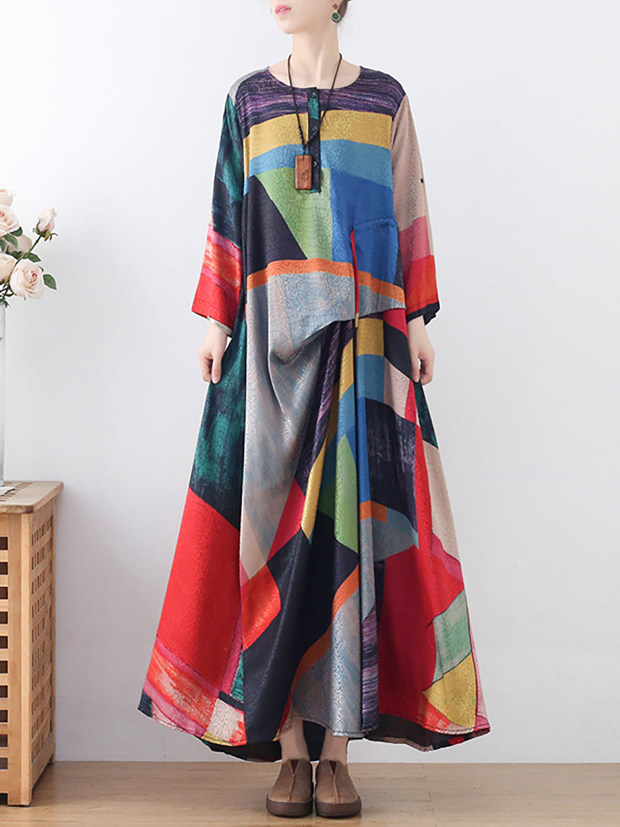 Summer Women Ethnic Print Irregular Long Dress