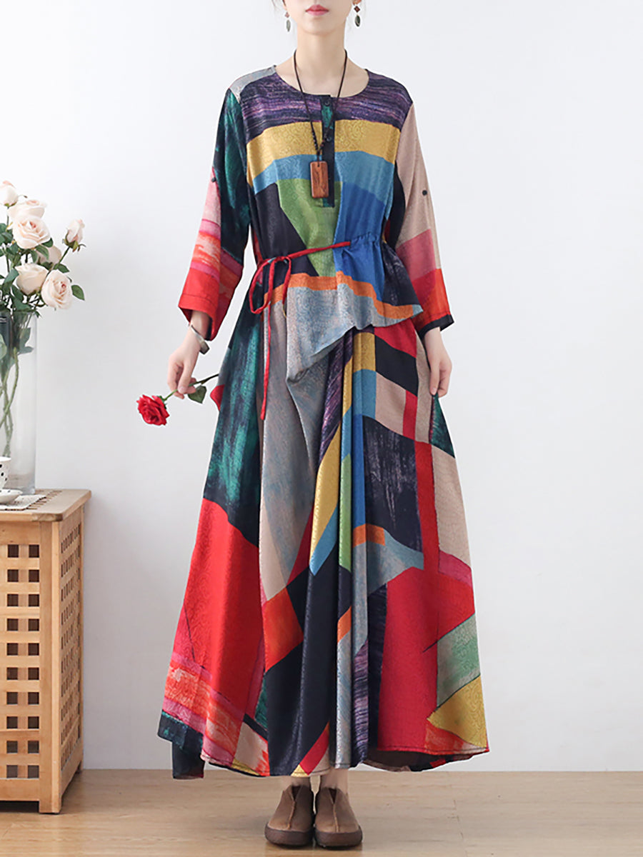 Summer Women Ethnic Print Irregular Long Dress