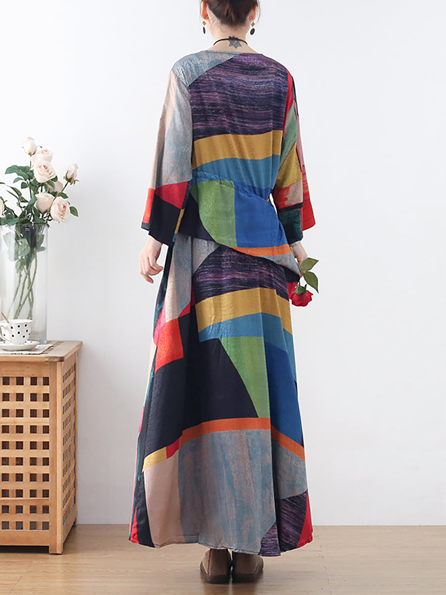 Summer Women Ethnic Print Irregular Long Dress