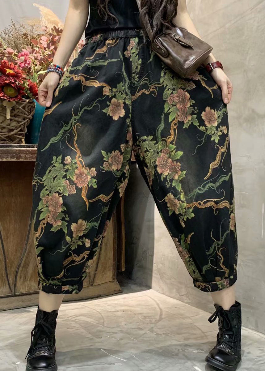 Spring New Print Elastic Waist Denim Lanterns Pants