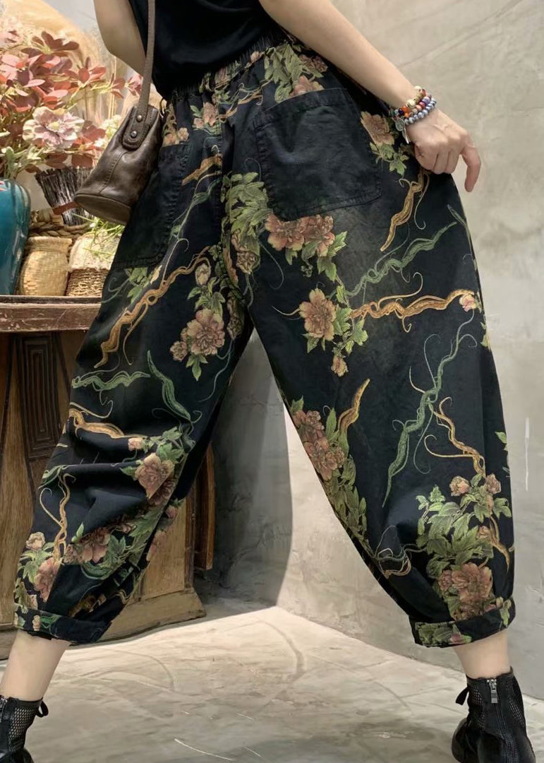 Spring New Print Elastic Waist Denim Lanterns Pants