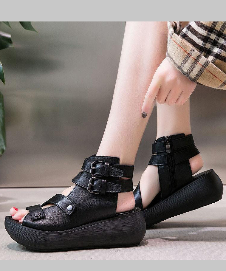 2023 Black Wedge Splicing Peep Toe Sandals