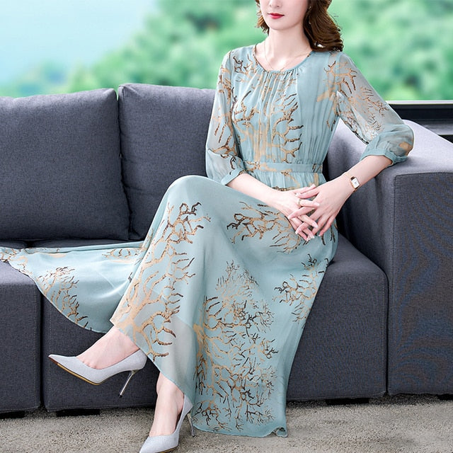 Boho Casual Elegant Silk Midi Dress