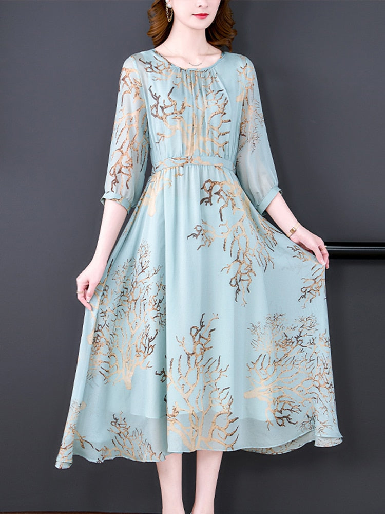 Boho Casual Elegant Silk Midi Dress