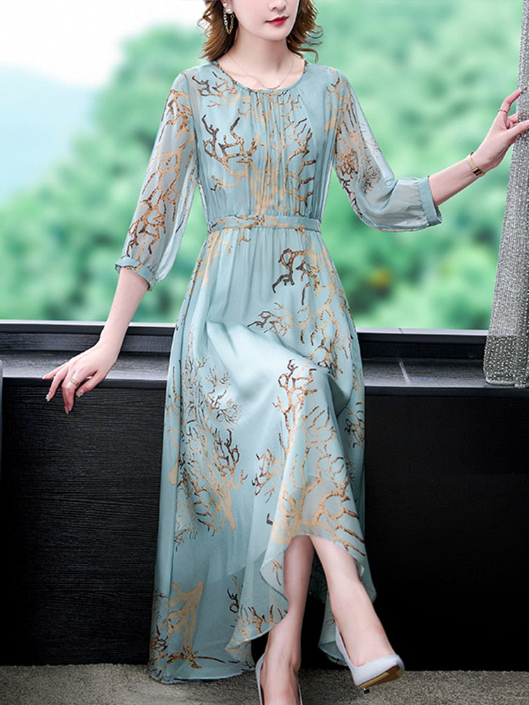 Boho Casual Elegant Silk Midi Dress