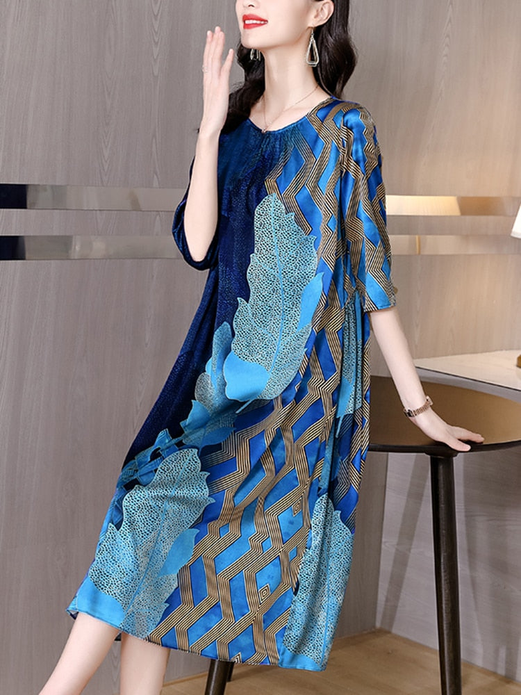 Plus Size Vintage Casaul Natural Silk Party Dress
