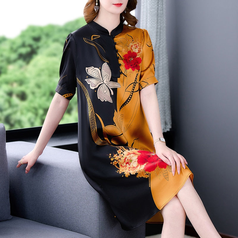 2023 High Quality Floral Natural Silk Party Dress