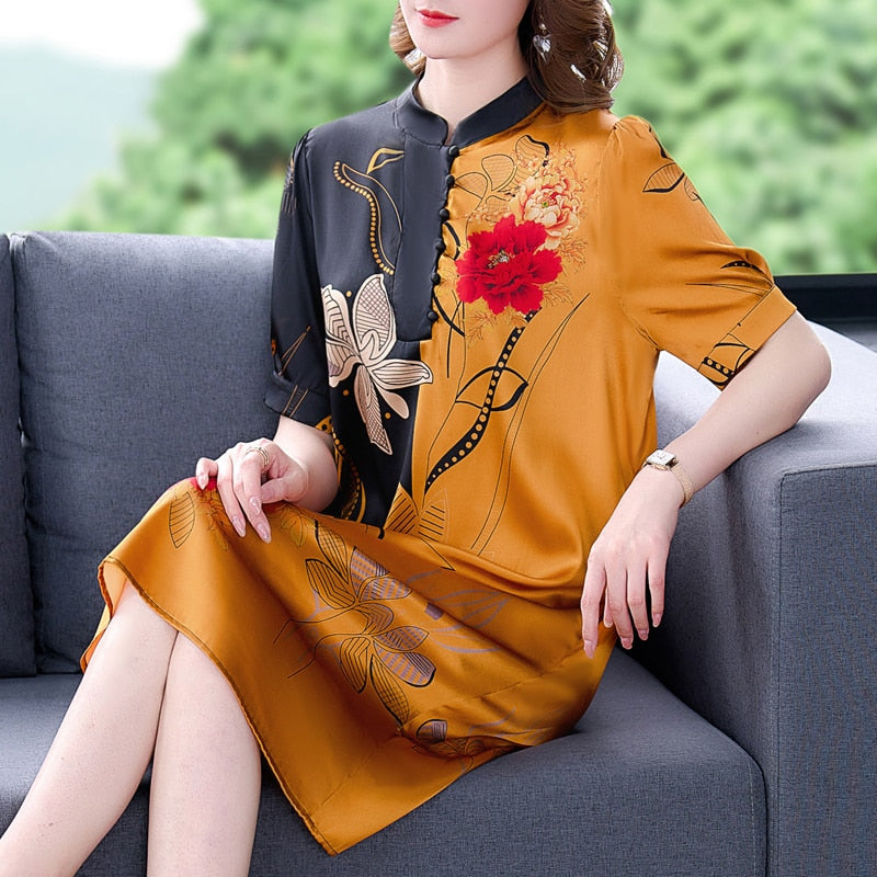 2023 High Quality Floral Natural Silk Party Dress