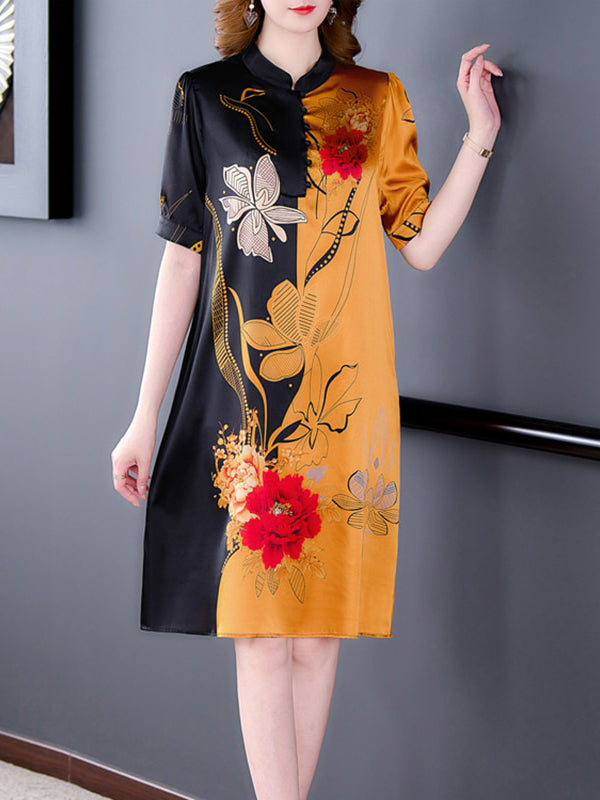 2023 High Quality Floral Natural Silk Party Dress