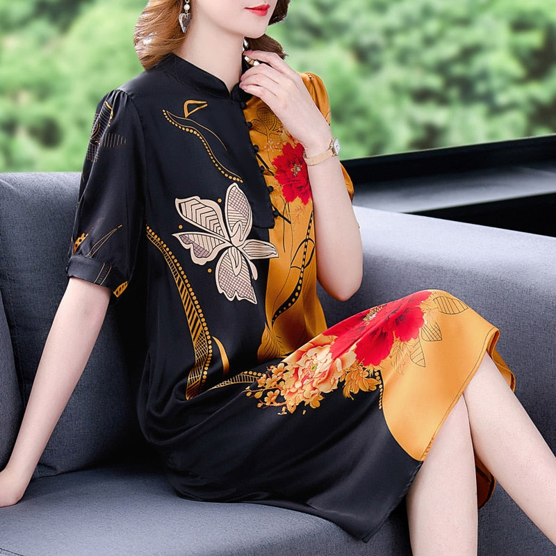 2023 High Quality Floral Natural Silk Party Dress