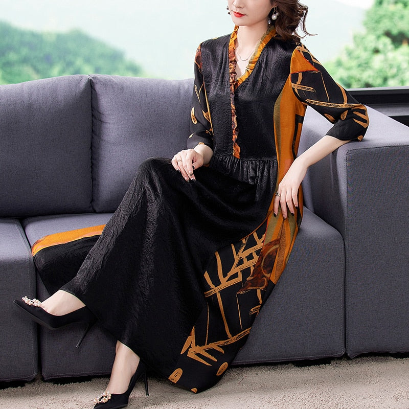 Plus Size Elegant Vintage Silk Midi Dresses