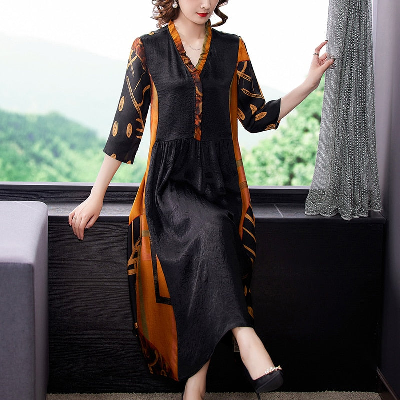 Plus Size Elegant Vintage Silk Midi Dresses