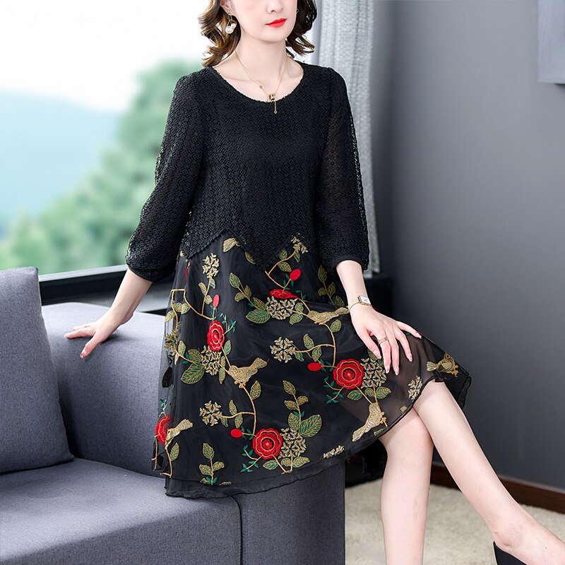 2023 Elegant Embroidered Silk Floral Dress