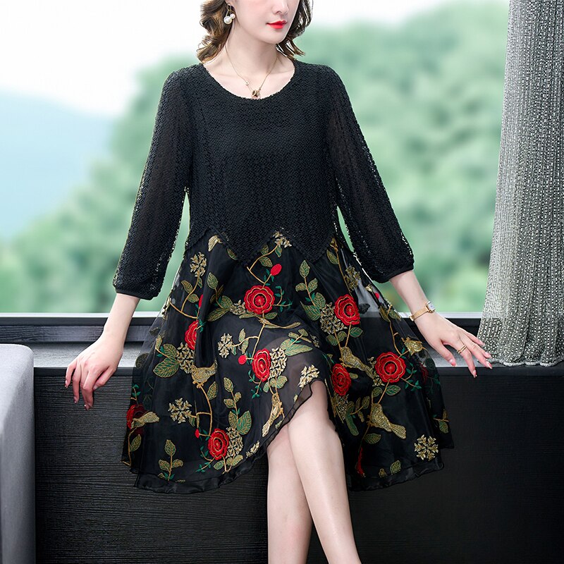 2023 Elegant Embroidered Silk Floral Dress